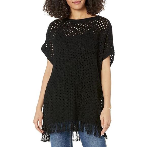 Tommy Bahama Beach Pancho NWT Black Swimsuit Cover Up 100% Cotton Small Tassel - Picture 1 of 12